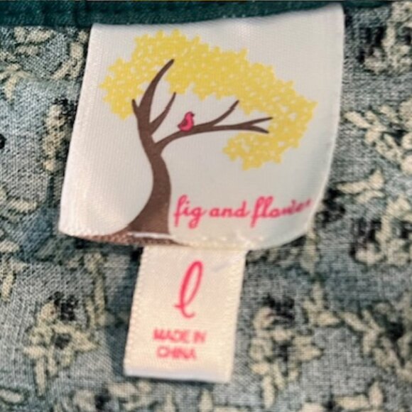 Fig and Flower Green Multicolor Mixed Print Popover Top - Size L - Picture 8 of 11